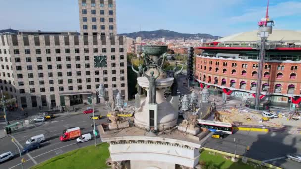 Luftaufnahme Von Font Monumental Und Arenas Barcelona Plaza Espana Der — Stockvideo