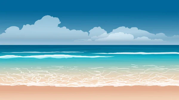 Пустой Пляж Солнечный День Облаками Голубым Небом — стоковый вектор