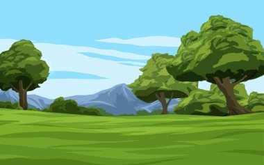 Çayırları, ağaçları ve dağları olan güzel bir kırsal bölge.