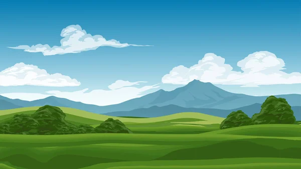 Illustration Green Field Beautiful Sky Mountain — Stock Vector
