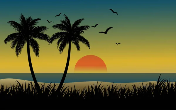 Palmboom Achtergrond Van Zee Illustratie — Stockvector