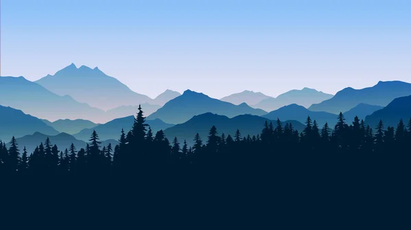 Beau Paysage Montagne Avec Des Arbres Verts Fond — Image vectorielle