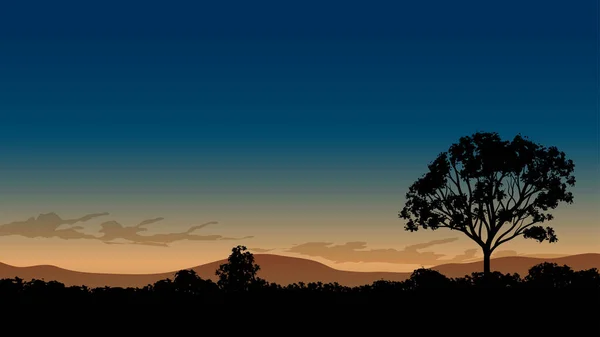 Baum Der Morgendämmerung Sonnenuntergang Landschaft Mit Schönem Himmel — Stockvektor
