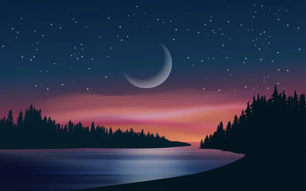 Nuit Avec Rivière Croissant Lune — Image vectorielle