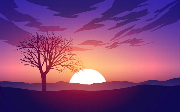 Ηλιοβασίλεμα Διάνυσμα Φόντο Φύση Δέντρο Σιλουέτα — Διανυσματικό Αρχείο