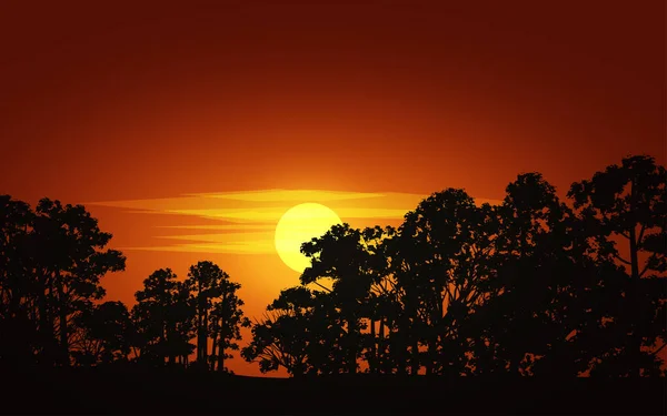Silhouette Forêt Vecteur Nature Coucher Soleil Fond — Image vectorielle
