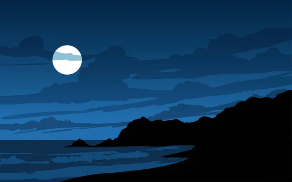 Ilustración Vectorial Del Mar Cielo Nocturno — Vector de stock