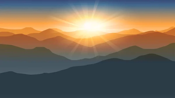 Prachtige Zonsondergang Hemel Landschap Bergen Vector Illustratie — Stockvector