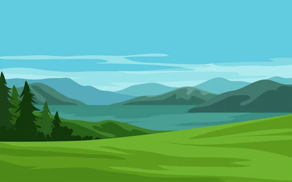 Vektorillustration Einer Landschaft Mit Einem Berg — Stockvektor