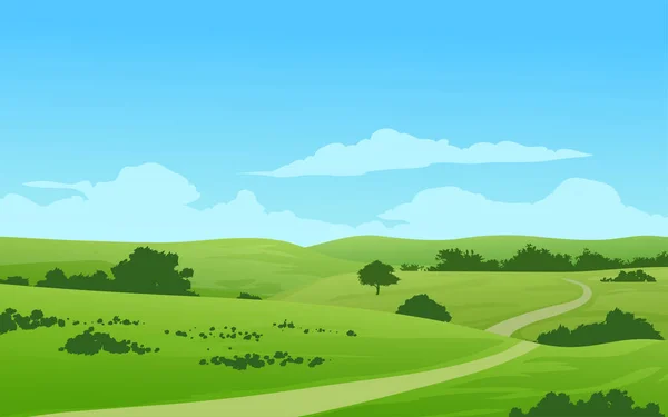 Зелене Поле Пагорби Пейзаж Пішохідним Доріжкою — стоковий вектор