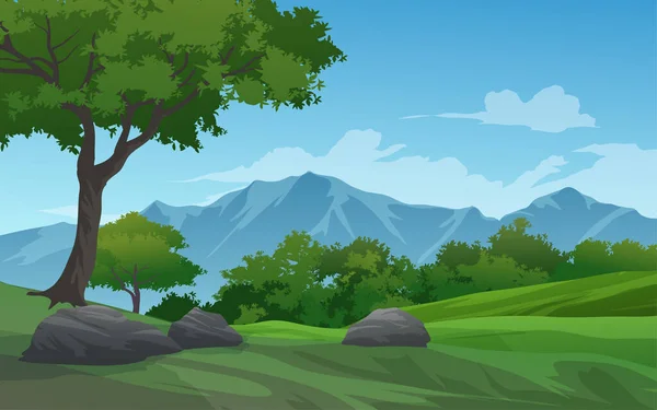 Лісовий Гірський Пейзаж Горами Деревами Природа Векторна Ілюстрація — стоковий вектор