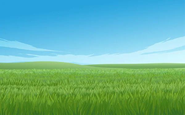 Paesaggio Estivo Con Erba Verde Cielo Blu — Vettoriale Stock