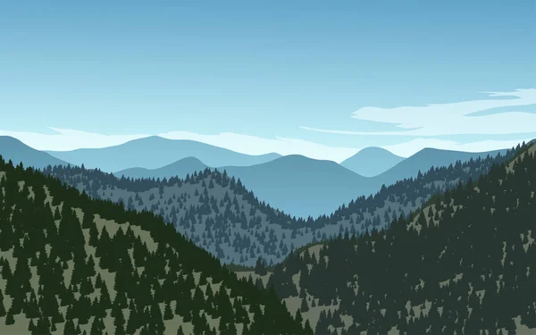 Montagne Collines Avec Paysage Forestier Conifères — Image vectorielle