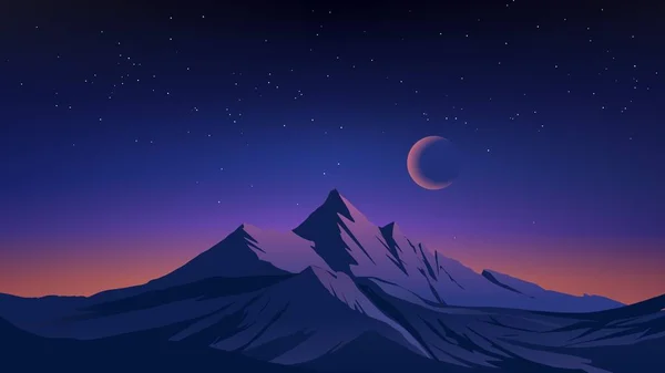 Verschneiter Berggipfel Sternenklarer Nacht Erstaunlicher Nachthimmel Über Dem Berg — Stockvektor
