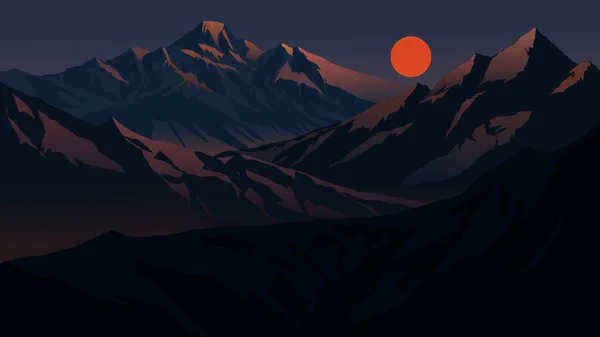 Vektor Illustration Der Nächtlichen Landschaft Über Dem Gebirge Bei Vollmond — Stockvektor