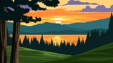  Arka planda dağ olan gün batımı manzarası