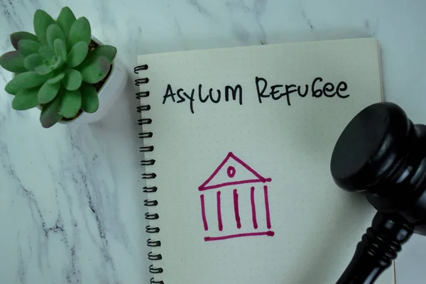 Concept Asylum Refugee Írjon Egy Könyvet Statisztikákkal Elszigetelt Táblázat — Stock Fotó