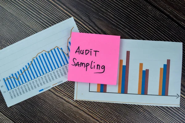 Concept Audit Sampling Write Sticky Notes Isolated Wooden Table — Stock Photo, Image