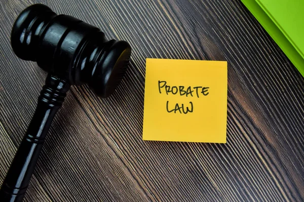 Concept Probate Law Write Sticky Notes Gavel Isolated Wooden Table — Stock Photo, Image