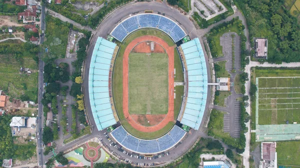 Luftfoto Den Smukke Natur Jalak Harupat Fodbold Eller Fodboldstadion Morgenen - Stock-foto