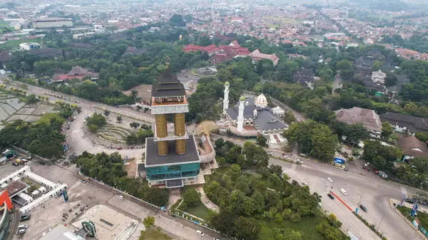 Aerial View Pedestrian Bridge Connects Fathu Mosque Sabilulungan Cultural Gedong — Stock Photo, Image