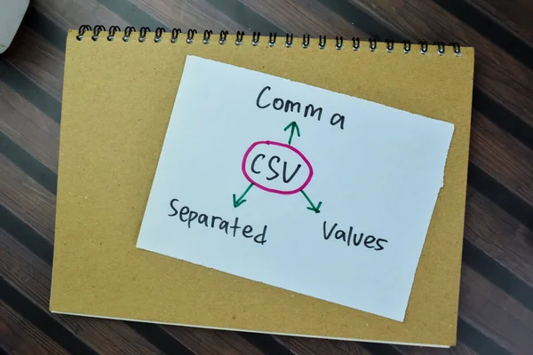 Csv的概念 逗号分隔值写在木制表上的粘贴便条上 — 图库照片