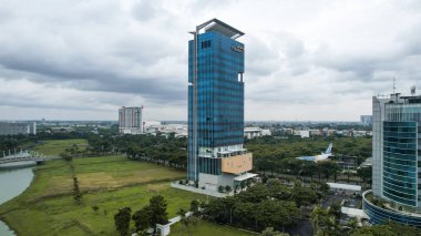 aerial view of central business district with Mandiri towers in Bekasi. Bekasi, Indonesia, January 24, 2023