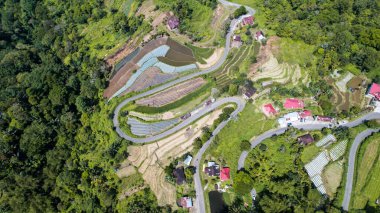 Aerial view of Kelok 44. Tuning 44 is a unique street located in the religion district, reviewer. West Sumatra, Indonesia, January 26, 2023