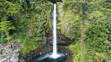 Aerial view of Lembah Anai Waterfall, a nature tourist destination in Padang. West Sumatera, Indonesia, January 26, 2023