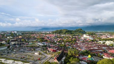 Aerial view of Rumah Gadang, Minangkabau Traditional House in padang, West Sumatra Indonesia. Padang, Indonesia, January 29, 2023
