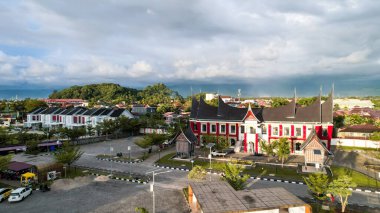 Aerial view of Rumah Gadang, Minangkabau Traditional House in padang, West Sumatra Indonesia. Padang, Indonesia, January 29, 2023