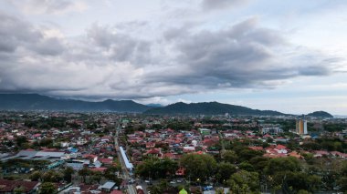 Aerial view of Rumah Gadang, Minangkabau Traditional House in padang, West Sumatra Indonesia. Padang, Indonesia, January 29, 2023