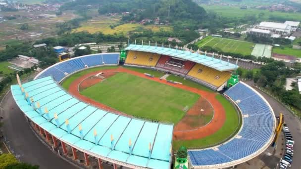 Aerial View Beautiful Scenery Jalak Harupat Football Soccer Stadium Morning — Stock video