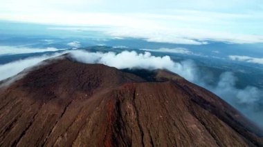 Aerial view of Mount Slamet or Gunung Slamet is an active stratovolcano in the Purbalingga Regency. Central Java, Indonesia. February 7, 2023