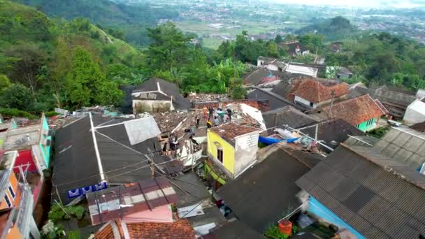 Pemandangan Udara Dari Reruntuhan Bangunan Rusak Setelah Gempa Bumi Kota — Stok Video