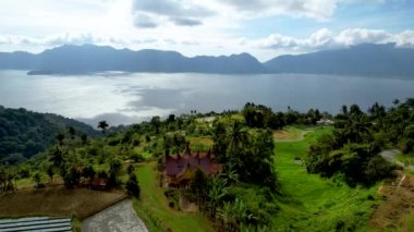 Aerial view of panorama of Maninjau Lake West Sumatra, Danau maninjau. sumatra, Indonesia, February 12, 2023