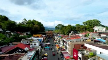 Aerial view of This bridge has a length of 90 metres and width of 3.8 metres connecting the fortress of Fort De Kock and Bukittinggi Zoo. Limpapeh bridge.  Bukittinggi, Indonesia, February 19, 2023