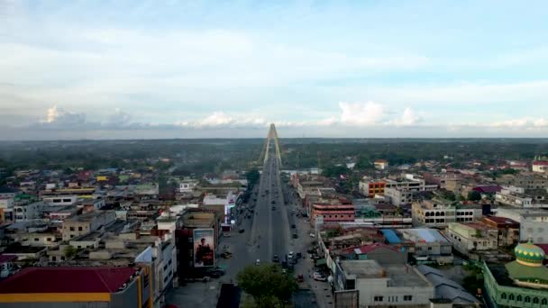 Luchtfoto Van Siak Bridge Abdul Jalil Alamuddin Syah Bridge Boven — Stockvideo