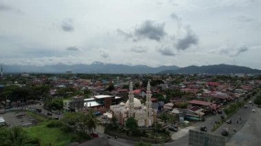 Aerial view of Mujahidin Mosque Largest Masjid in Padang, Ramadan Eid Concept background, Beautiful Landscape mosque, Islamic background Mosque, Travel and tourism. Padang, Indonesia, March 2, 2023