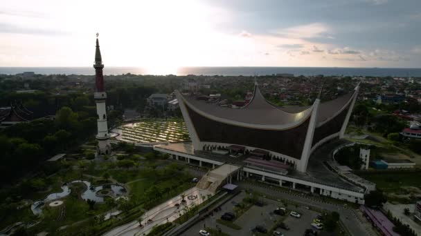 Вид Воздуха Великую Мечеть Западной Суматеры Самую Большую Мечеть Западной — стоковое видео