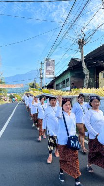 Cigugur Köyü, geleneksel törendeki hizmetçiler. Cigugur Köyü, geleneksel seren taun törenindeki hizmetçiler. Kuningan, Batı Java, Endonezya, 19 Temmuz 2023