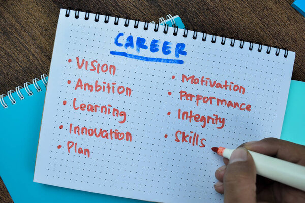 Concept of Career write on book isolated with keyword on Wooden Table.