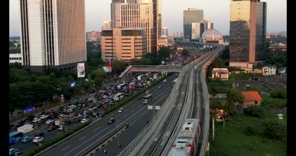 Vue Aérienne Essai Train Lrt Jakarta Pour Phase Depuis Pancoran — Video