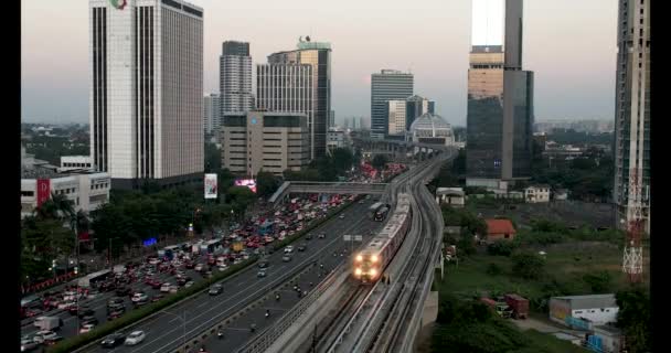 Vista Aérea Prueba Del Tren Lrt Yakarta Para Fase Desde — Vídeos de Stock