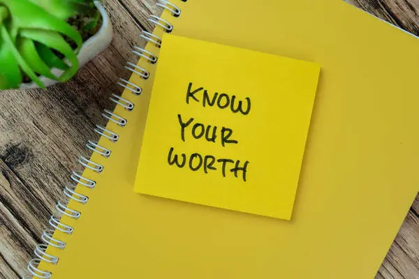 stock image Concept of Know Your Worth write on sticky notes isolated on Wooden Table.