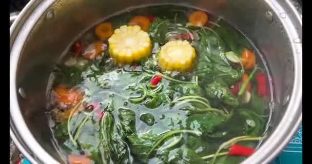 Sayur Bening Bayam Spinaci Clear Vegetable Cibo Indonesiano Spinaci Zuppa — Video Stock