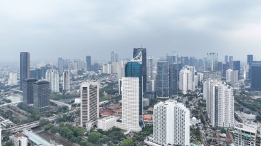 Jakarta 'nın havadan panoramik şehir manzarası. Bekasi, Endonezya 24 Kasım 2023