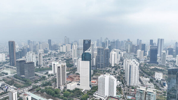 Aerial panoramic cityscape view of Jakarta. Bekasi, Indonesia November 24 2023