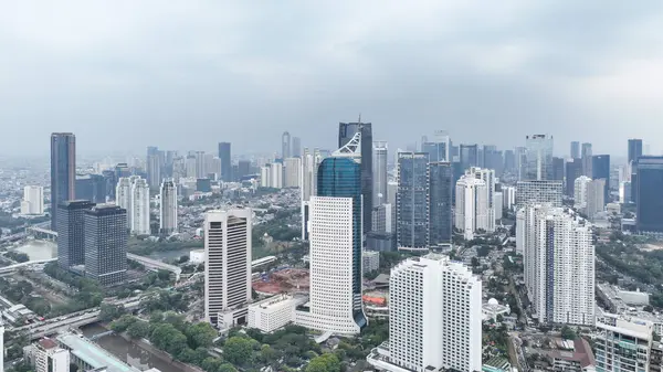 Jakarta 'nın havadan panoramik şehir manzarası. Bekasi, Endonezya 24 Kasım 2023