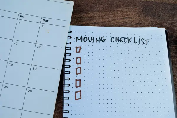Concetto Moving Checklist Scrivere Sul Libro Supportato Servizio Aggiuntivo Isolato — Foto Stock